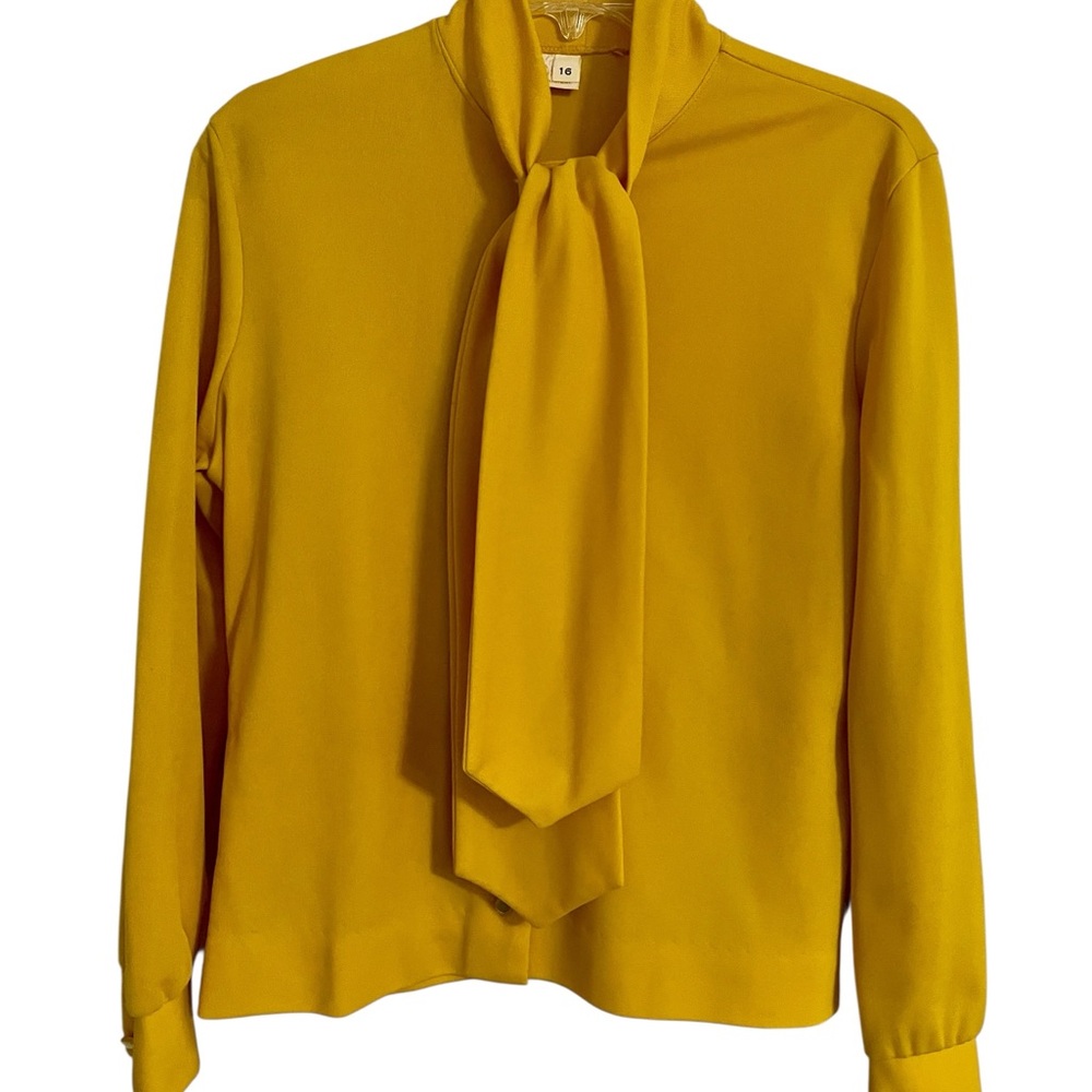 Vintage 1960’s Jane Holly Secretary Blouse 16 Mustard Yellow Scarf Tie Union